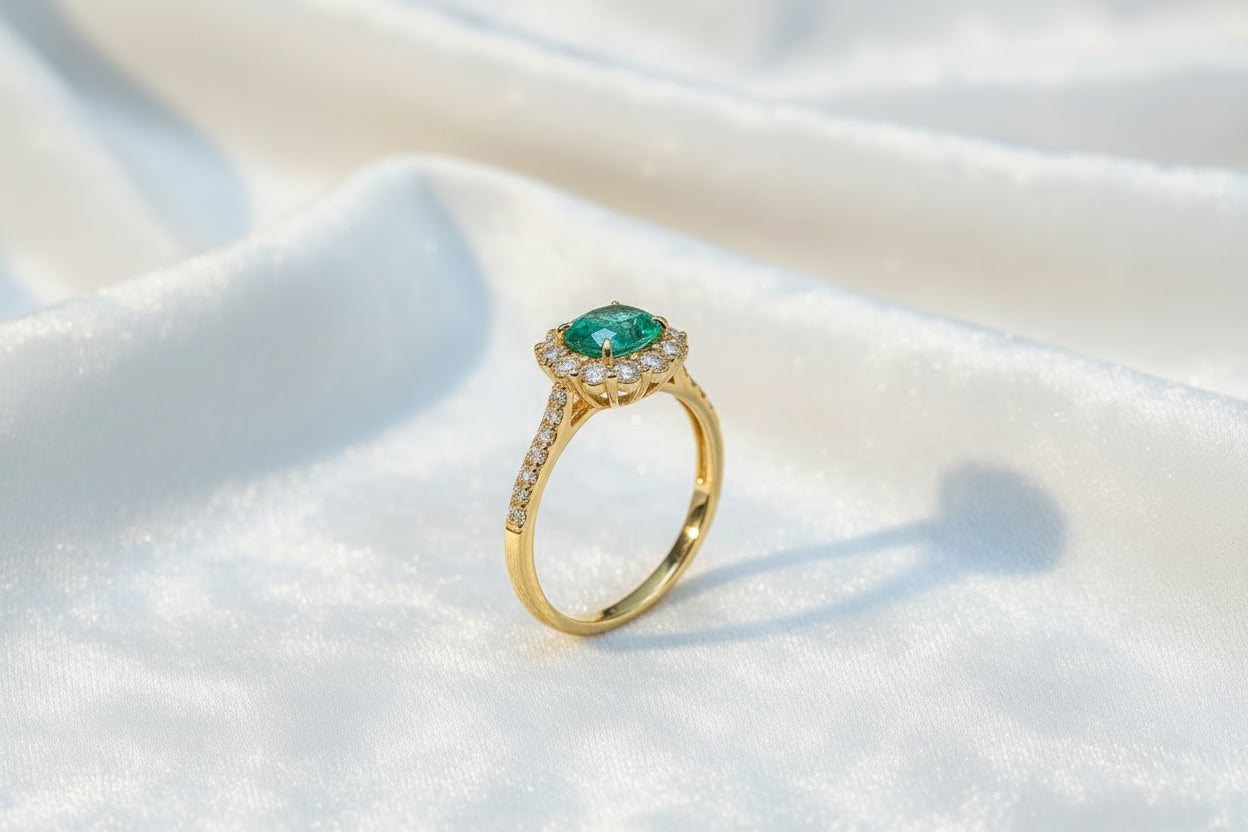 Gilded Emerald | Gemstone Halo Setting